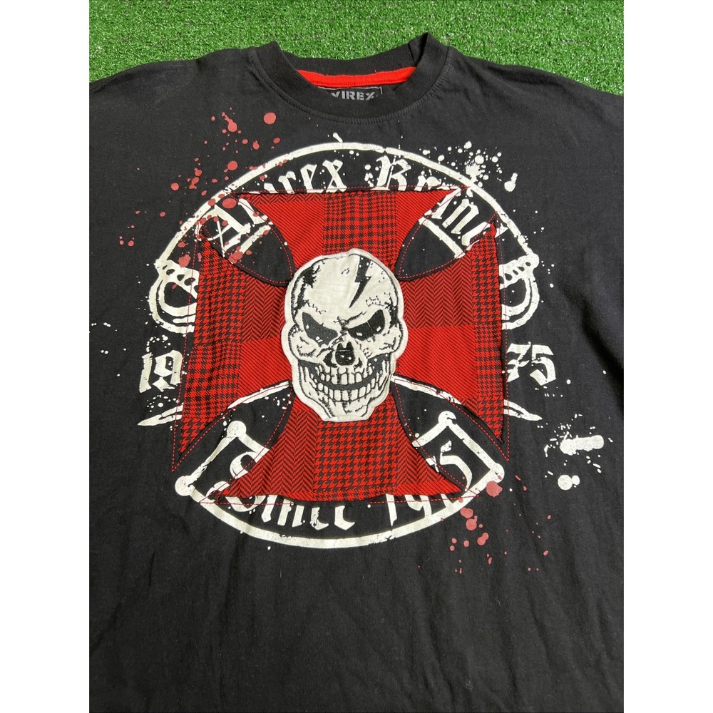 Avirex Black Graphic Emroidered Skull‎ Short Sleeve T-Shirt Mens Size Med NWT